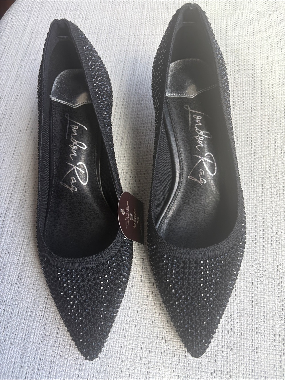 London Rag  Black Crystal-Embellished Pointed Toe Heels